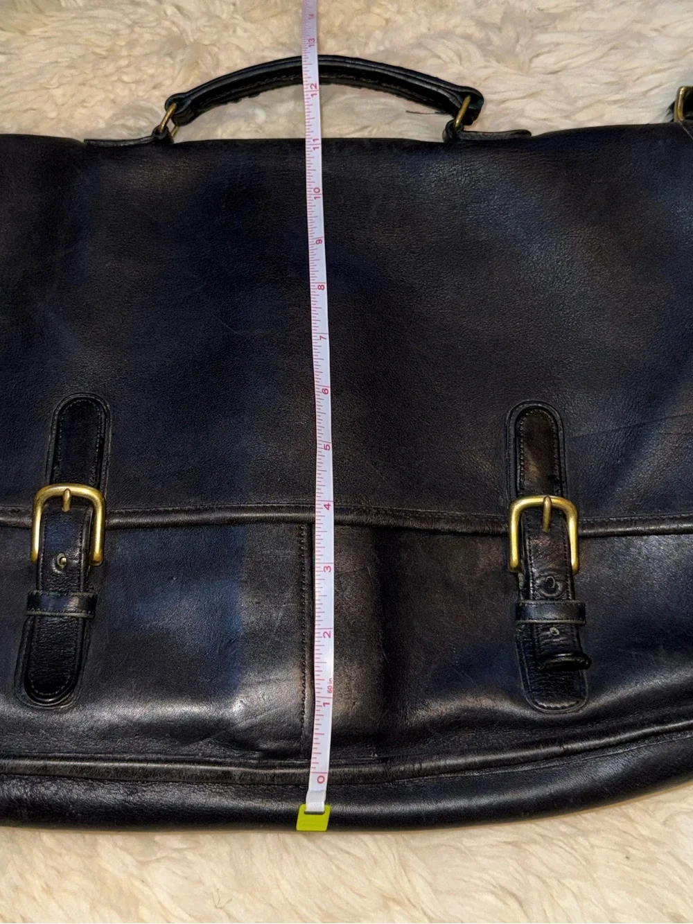 Vintage Coach Black Leather Brass Buckle Briefcase